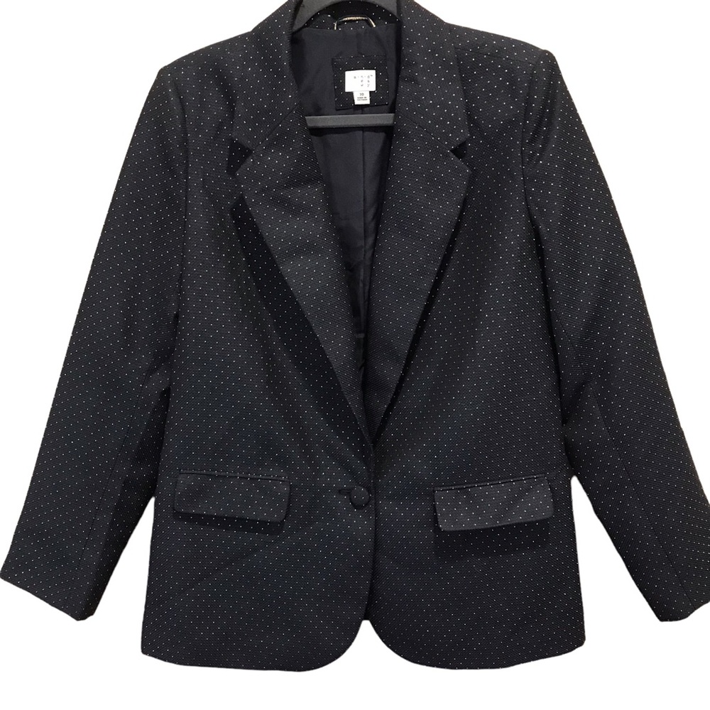 A New Day Blazer Blue with Gold Dots One Button Lined Size 10 Pockets Lined